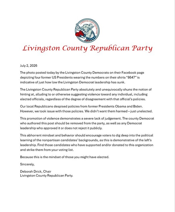 Livingston County Democrats Remove Facebook Post With ‘8647’ Image