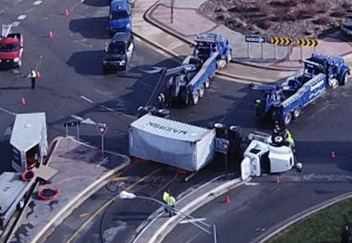 Truck Tips Over In Green Oak Roundabout