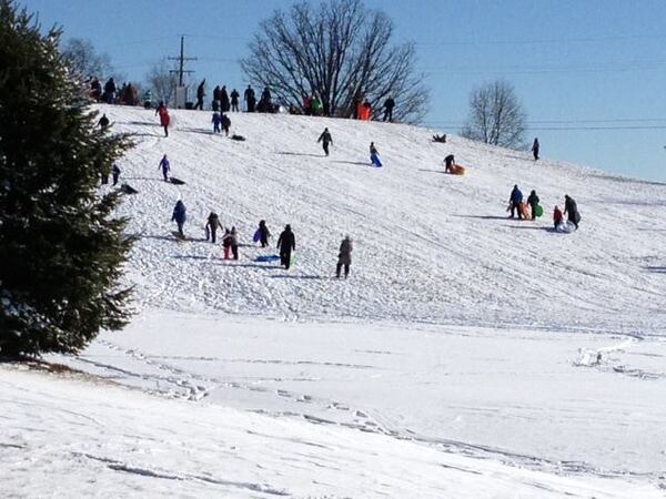 Students Enjoy Snow Day On Sledding Hill At Genoa Park