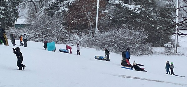 Students Enjoy Snow Day On Sledding Hill At Genoa Park