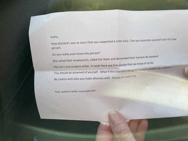 Woman Reports Anonymous Letter As Intimidation Attempt