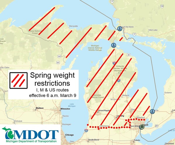 MDOT: Annual Spring Weight Restrictions Change Monday