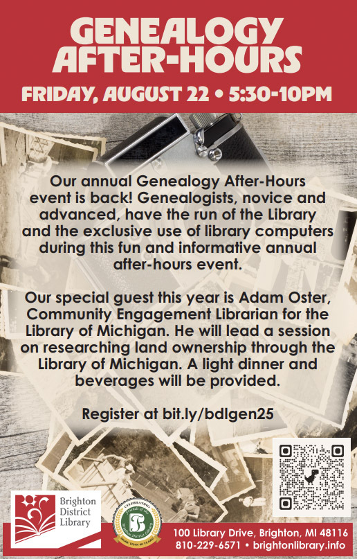 Brighton District Library's Genealogy After-Hours Event Returns
