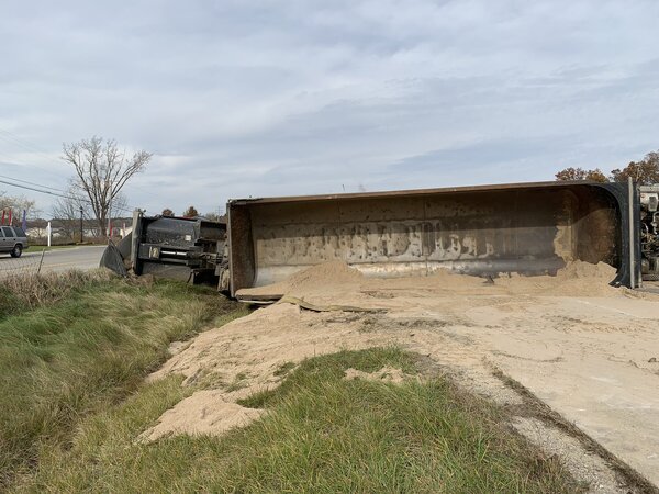 SB US-23 Blocked Thursday After Sand Hauler Flips