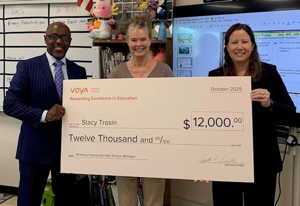 Pinckney Science Teacher Stacy Trosin Presented with $12K Check to Study Antibiotic Resistance in Soil