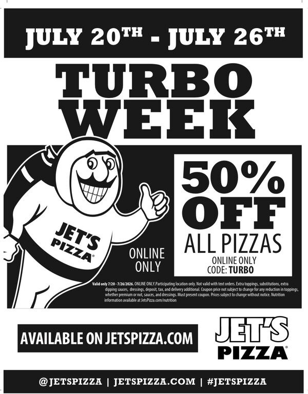 Jet's Pizza in Brighton Continues Community Giveback with Turbo Week Deal