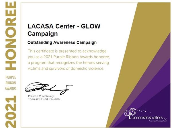 LACASA Center Receives Purple Ribbon Award For GLOW Campaign