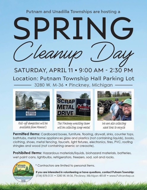 Cleanup Day for Village of Pinckney,  Unadilla, and Putnam Townships