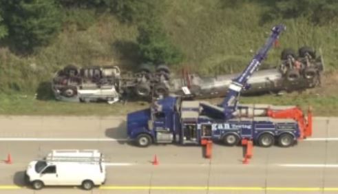 Tanker Hauling Sulfuric Acid Rolls on NB US-23 near Fenton