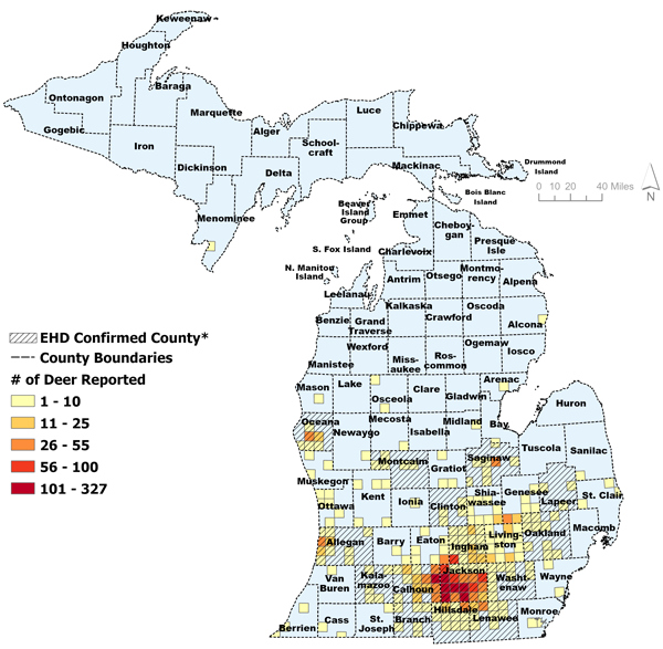 New DNR Map Shows Reports of EHD-Suspect Deer