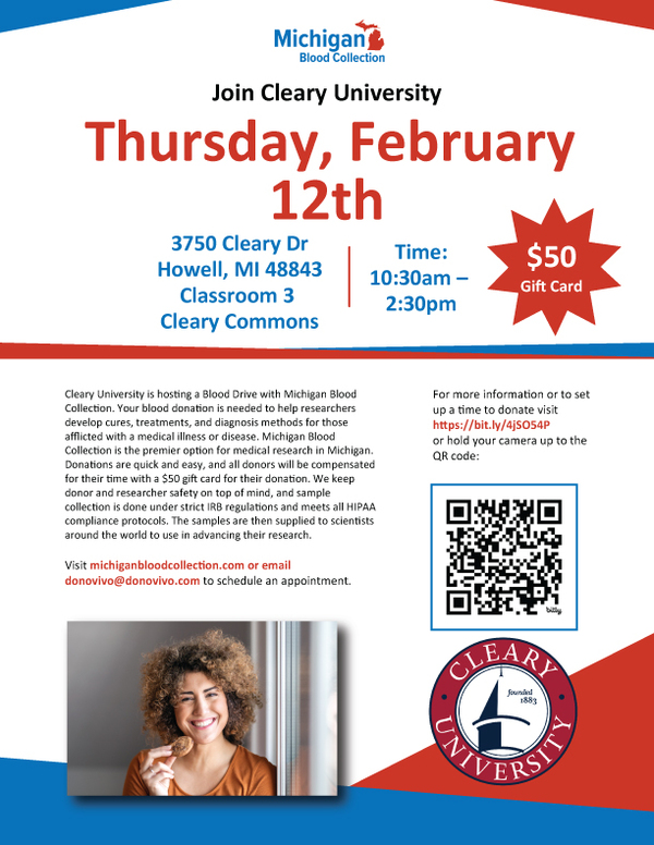 Cleary to Host Community Blood Drive Feb. 12