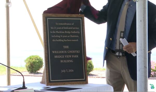 Mackinac Bridge View Park Building Dedicated To Former MBA Chairman Bill Gnodtke