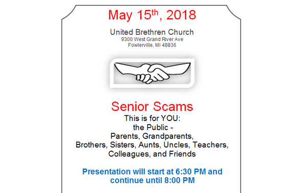Senior Scam Presentation Set May 15th in Fowlerville