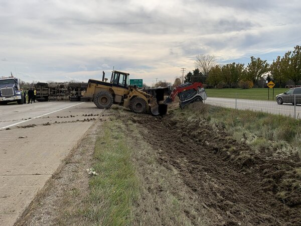 SB US-23 Blocked Thursday After Sand Hauler Flips