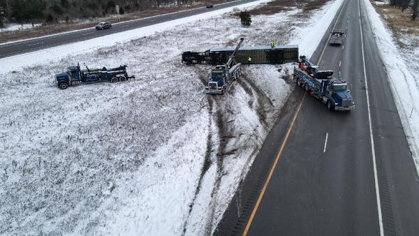 Overturned Semi Closes I-96 Sunday