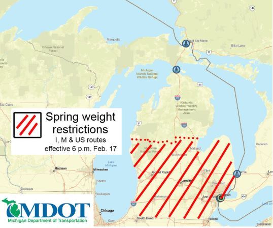 Annual Spring Weight Restrictions Begin Tuesday To Protect Michigan's Roads