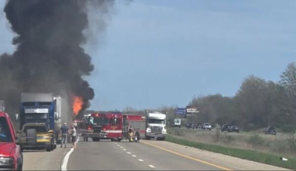 Fatal Crash Involving Semi & Bus Fire Shuts Down Westbound I-96