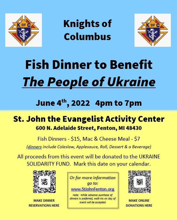 Fish Dinner to Benefit People Of Ukraine