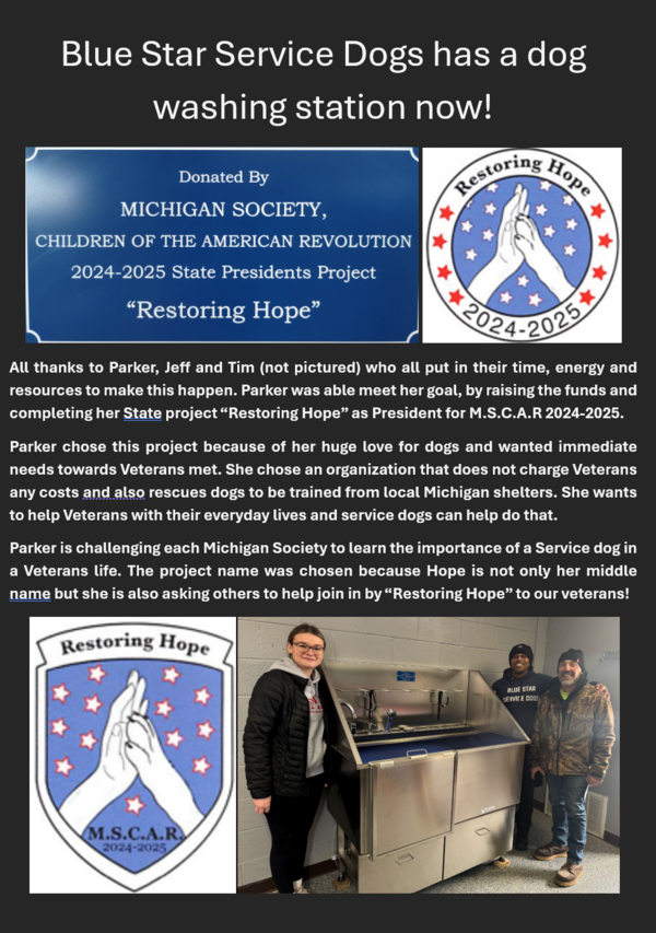 Blue Star Service Dogs Gifted New Dog Washing Station by Local High School Freshman