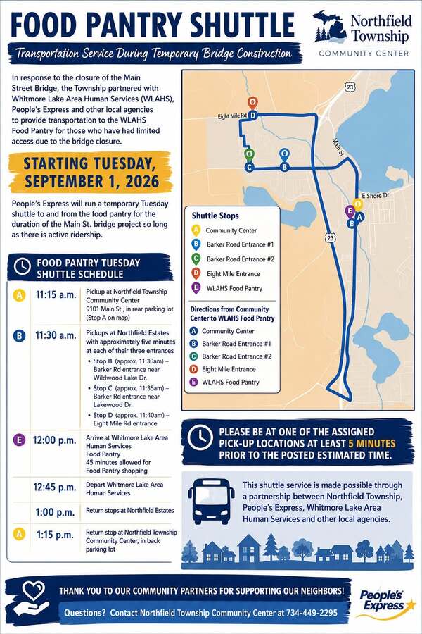 Tuesday Shuttle Offered to WLAHS Food Pantry During Main St. Bridge Closure