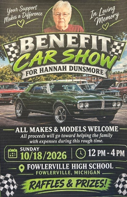 Car Show in Fowlerville to Benefit Family of Hannah Dunsmore