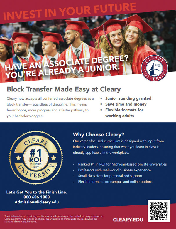 Cleary's New Block Transfer Allows Some Students to Enter as Juniors