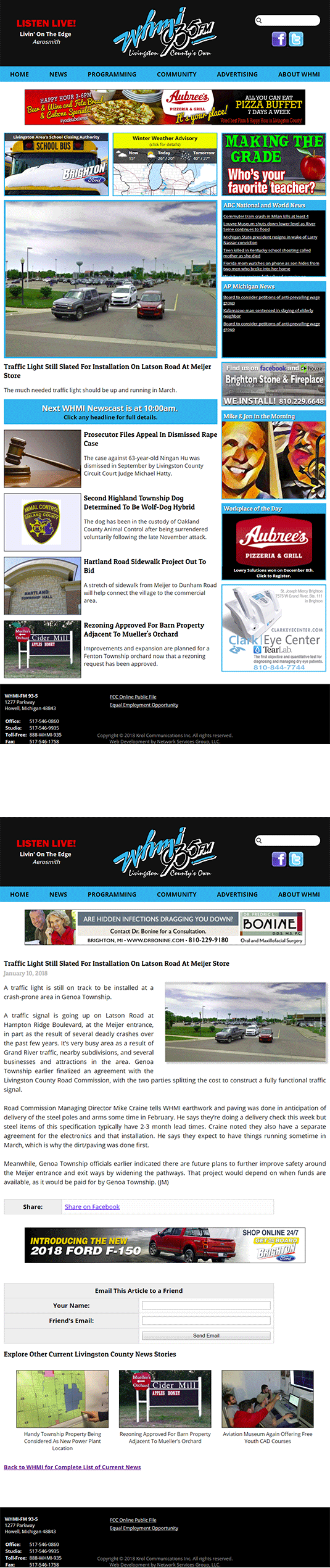 WHMI Home Page and News Page Sample